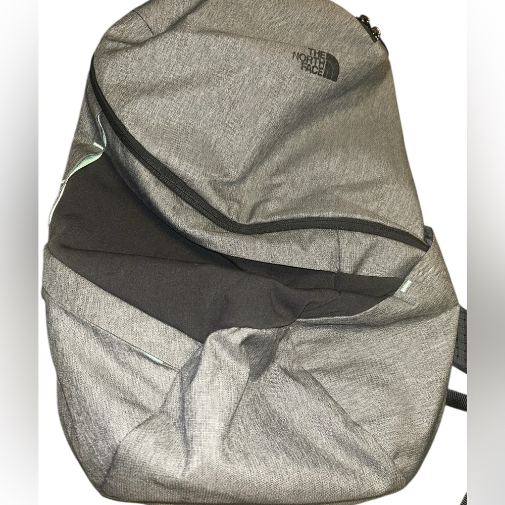 North Face Aurora Gray/aqua Laptop Backpack full zip bookbag